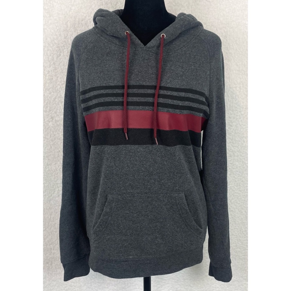 Grey/Black/Maroon Striped Pullover Hoodie, M - Picture 8 of 8